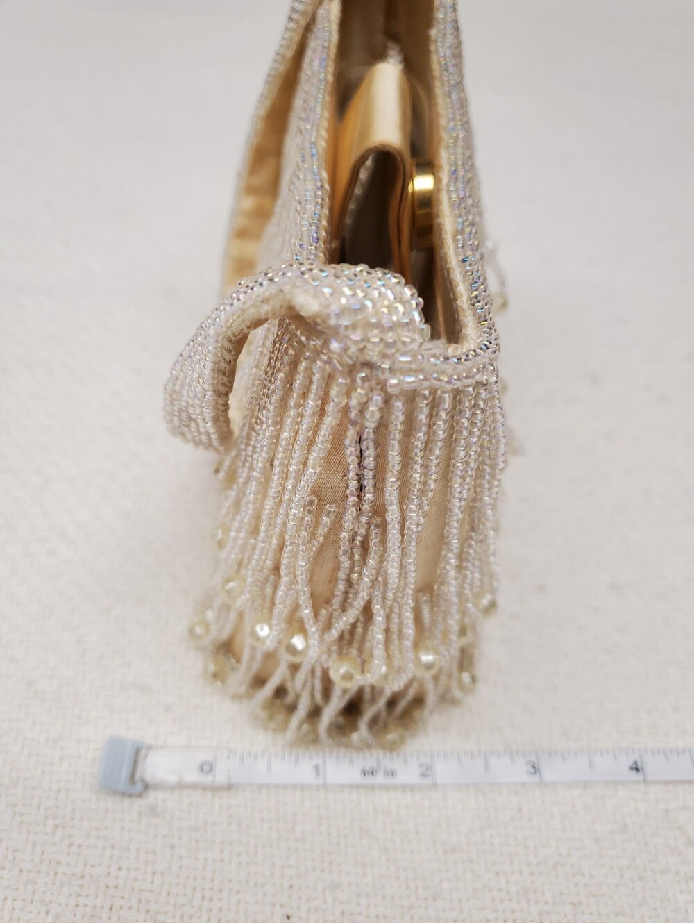Vintage La Regale Beaded Fringe Evening Bag Ivory Pearl Crossbody Mini Purse - Picture 8 of 10